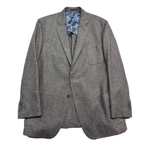 J Hilburn 48L Gray Herringbone Blazer Jacket Sport Coat Italian Fabric Flannel